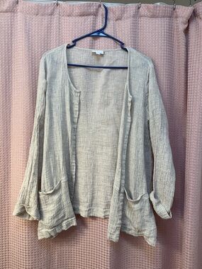 Light Beige Open Front Linen Textured Cardigan